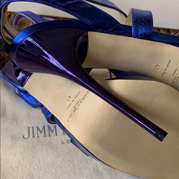 NIB Jimmy Choo Blue Metallic Leather Platform 41 - Picture 7 of 8